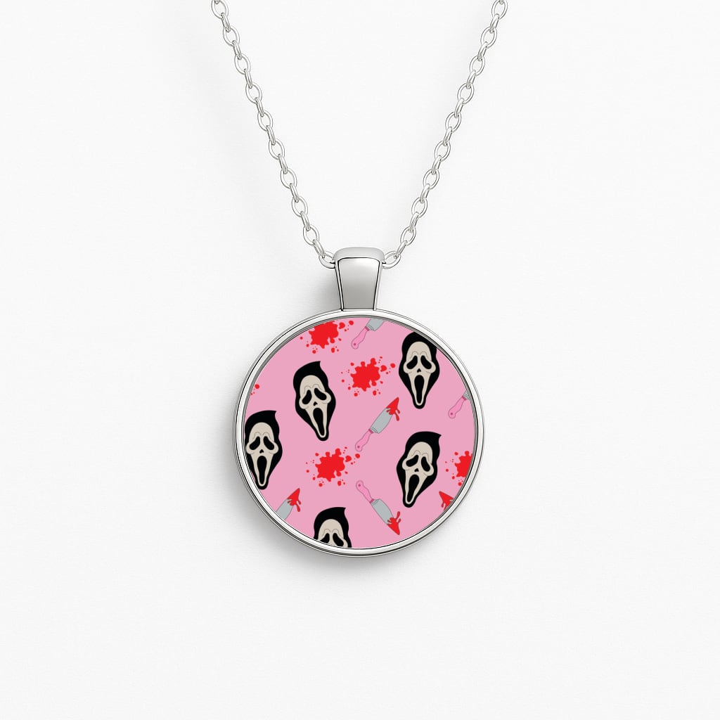 Pink Ghostface Pattern - Scream Necklace