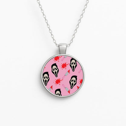 Pink Ghostface Pattern - Scream Circle Necklace