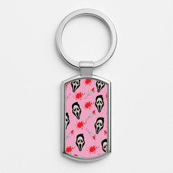 Pink Ghostface Pattern - Scream Silver Keyring