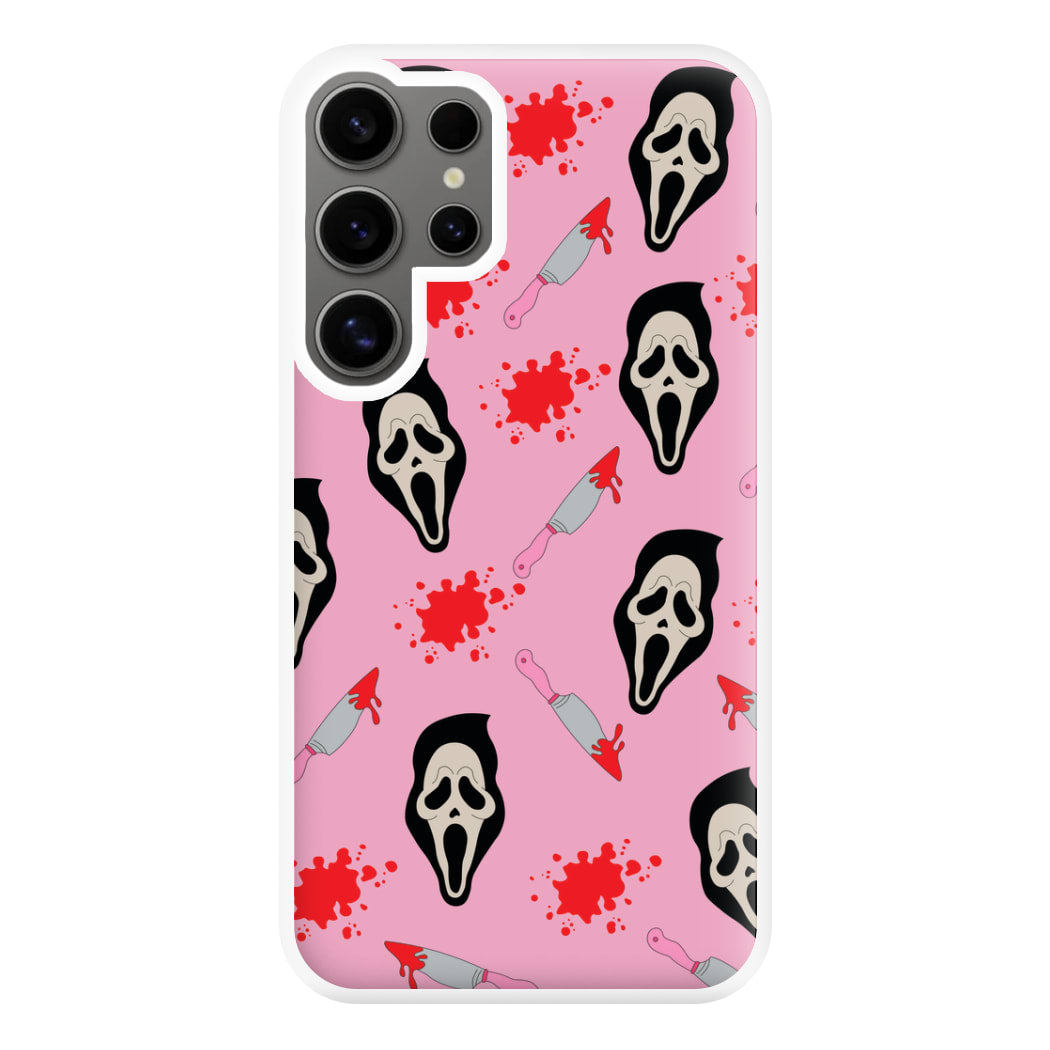 Pink Ghostface Pattern - Scream Phone Case for Galaxy S24 Ultra