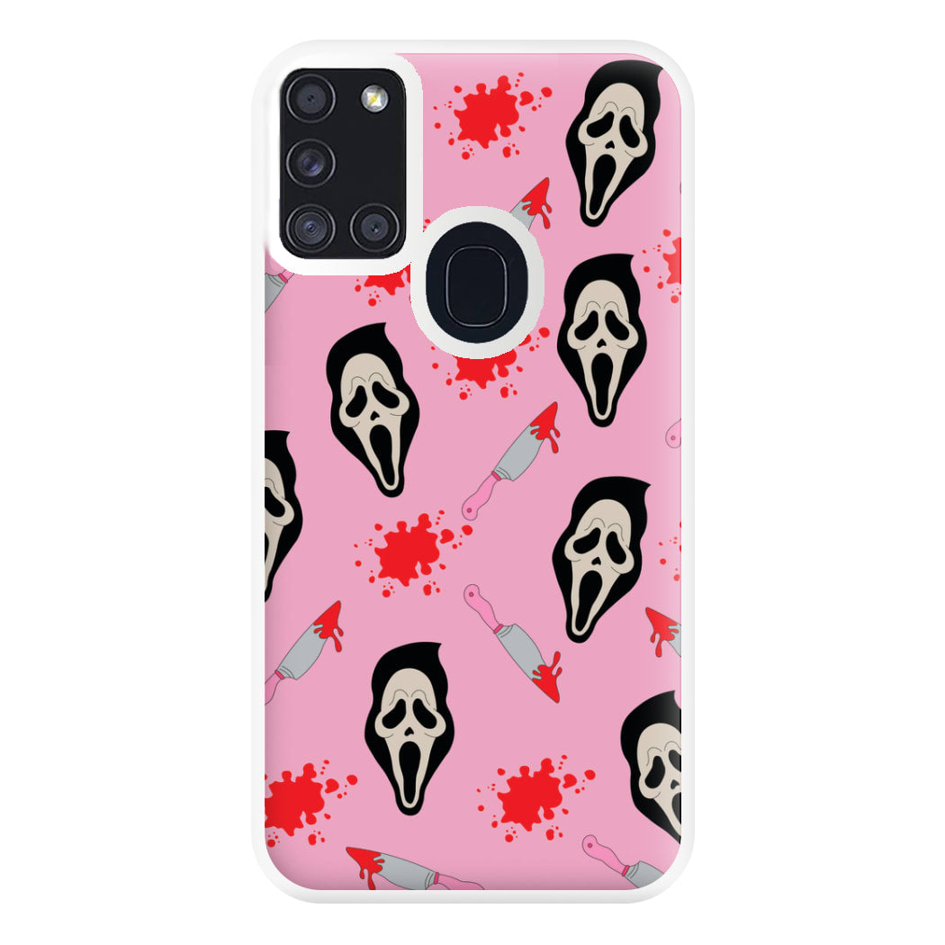 Pink Ghostface Pattern - Scream Phone Case for Galaxy A21s