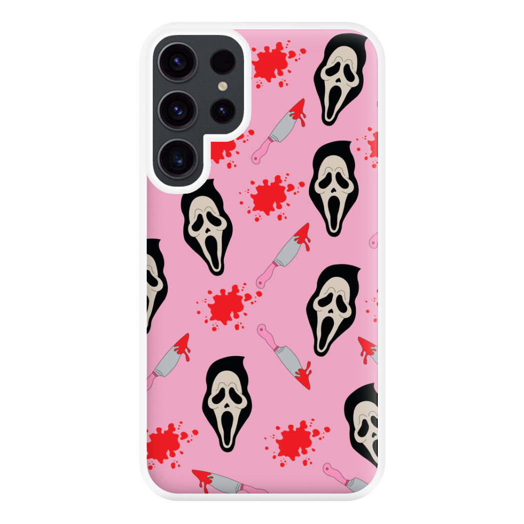 Pink Ghostface Pattern - Scream Phone Case for Galaxy S23 Ultra