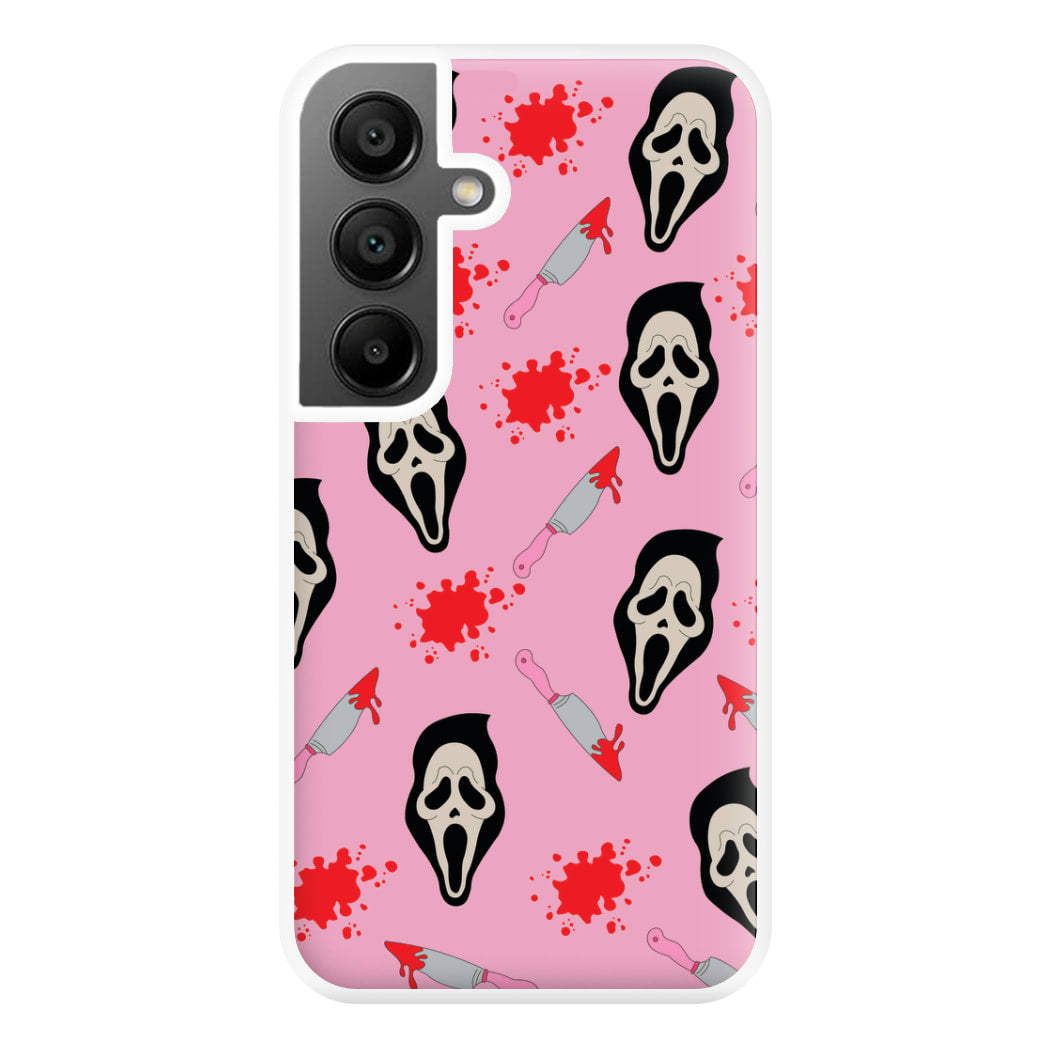 Pink Ghostface Pattern - Scream Phone Case for Galaxy A55