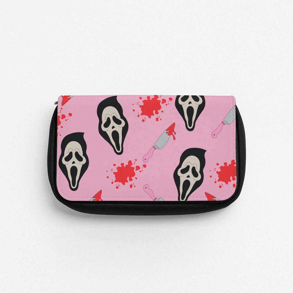 Pink Ghostface Pattern - Scream Pencil Case