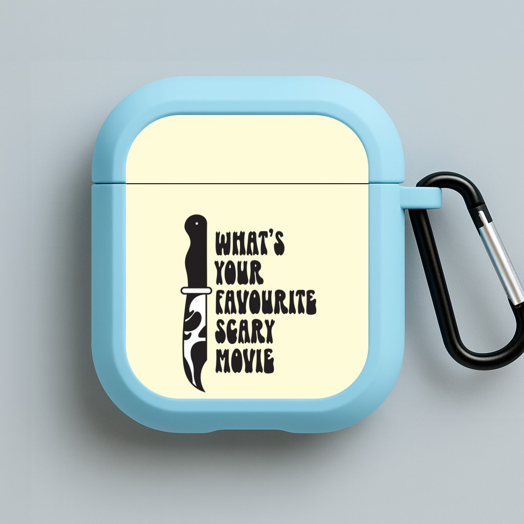 What's Your Favourite Scary Movie Trippy Blue AirPods Case