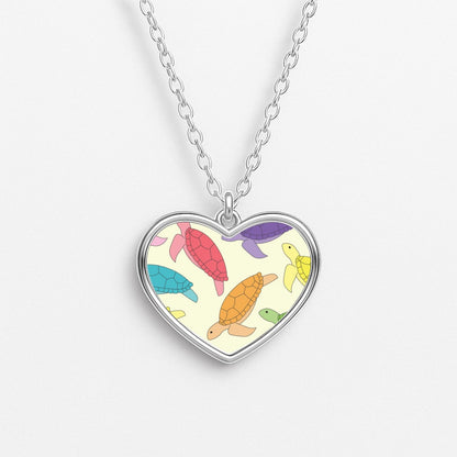 Multi Coloured Turtle Pattern - Sealife Heart Necklace