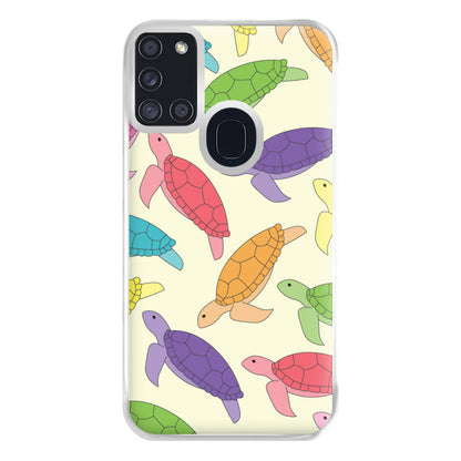 Multi Coloured Turtle Pattern - Sealife Phone Case for Galaxy A21s