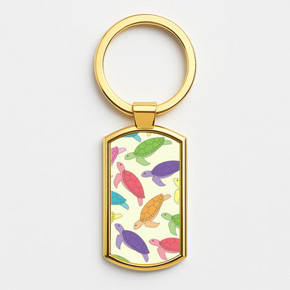 Multi Coloured Turtle Pattern - Sealife Gold Keyring