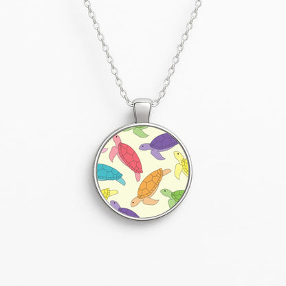 Multi Coloured Turtle Pattern - Sealife Circle Necklace