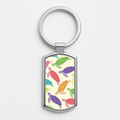 Multi Coloured Turtle Pattern - Sealife Silver Keyring