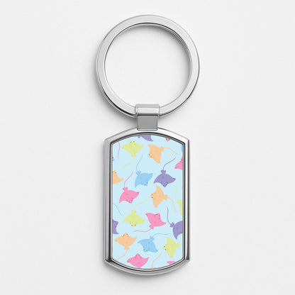 Multi Coloured Sting Ray Pattern - Sealife Silver Keyring
