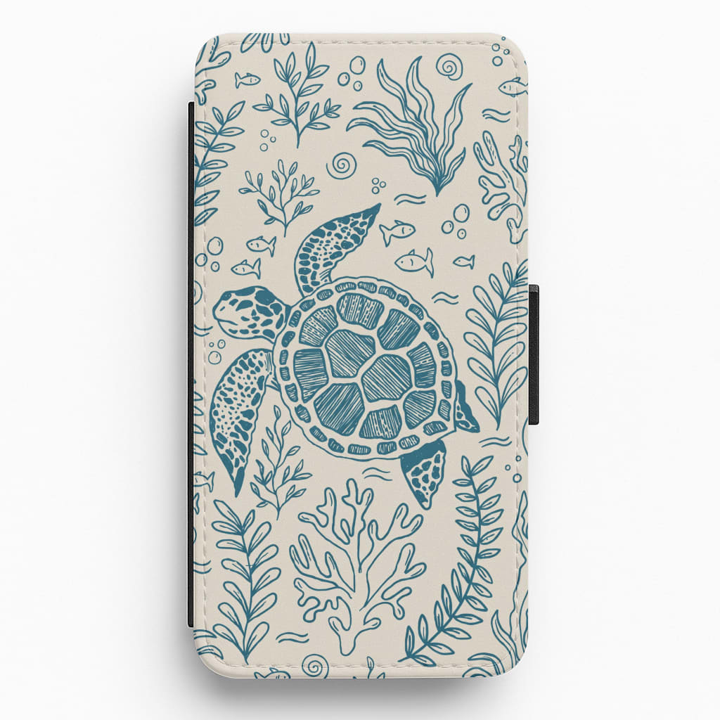 Teal Turtle Reef Flip / Wallet Phone Case