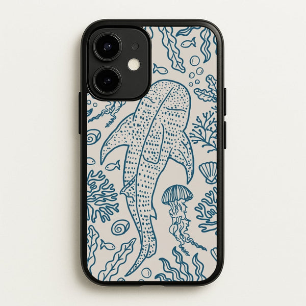 Teal Whale Shark Reef Phone Case - iPhone 12 Mini / Standard