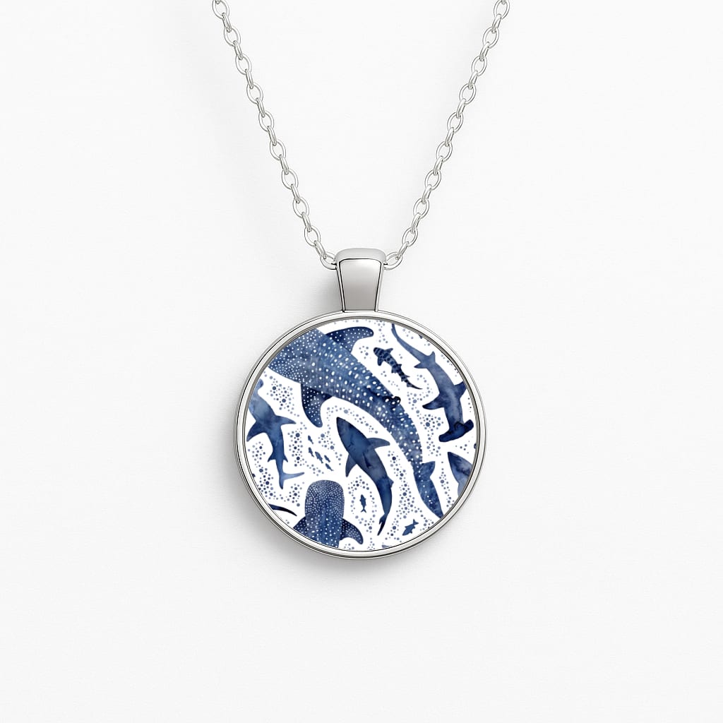 Indigo Watercolour Sharks Necklace
