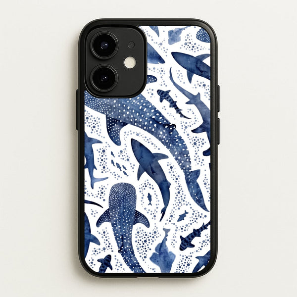 Indigo Watercolour Sharks Phone Case - iPhone 12 / 12 Pro / Standard