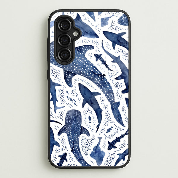Indigo Watercolour Sharks Phone Case - Galaxy A14 / Standard