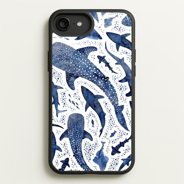 Indigo Watercolour Sharks Phone Case - iPhone 6 Plus / 7 Plus / 8 Plus / Standard