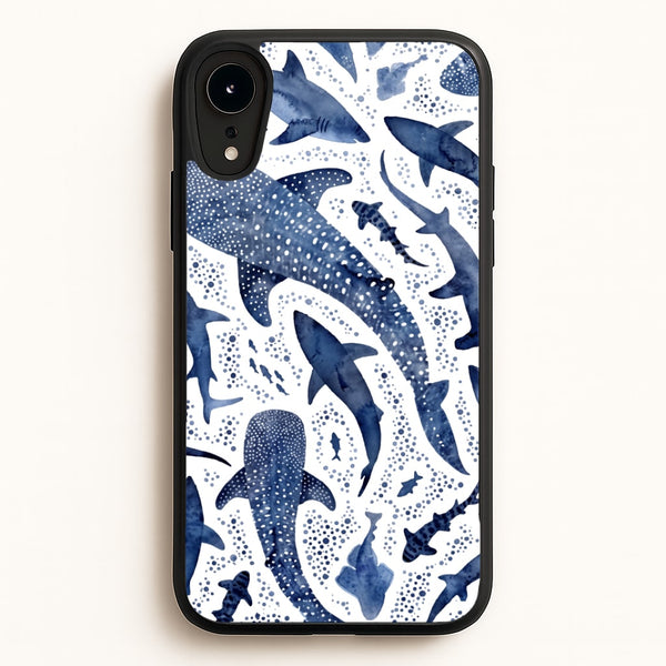Indigo Watercolour Sharks Phone Case - iPhone XR / Standard
