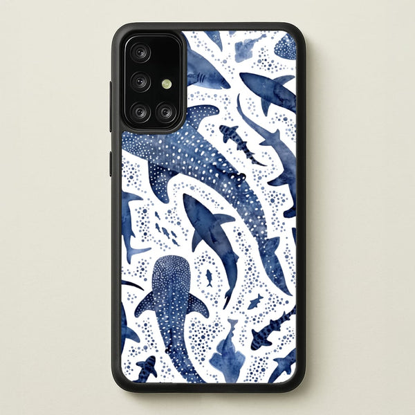Indigo Watercolour Sharks Phone Case - Galaxy A71 / Standard