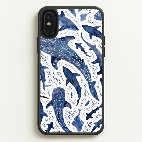 Indigo Watercolour Sharks Phone Case - iPhone XS Max / Standard