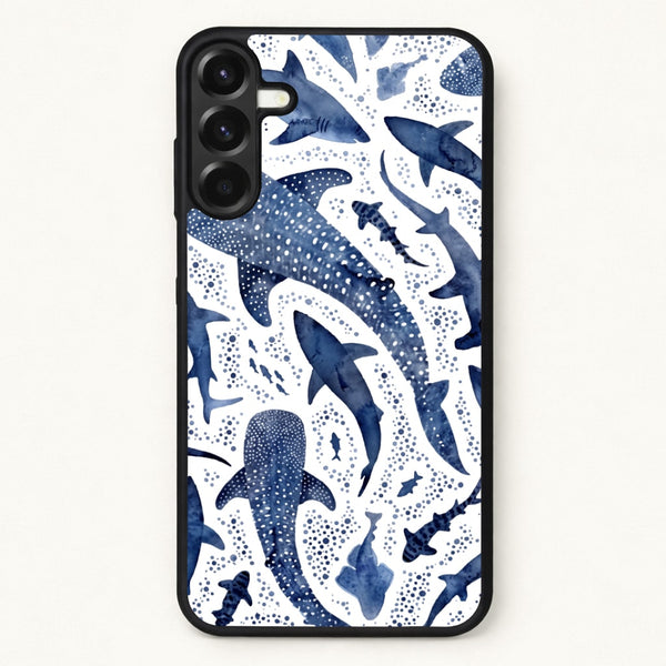 Indigo Watercolour Sharks Phone Case - Galaxy A17 / Standard