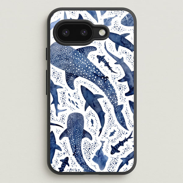 Indigo Watercolour Sharks Phone Case - Google Pixel 9a / Standard