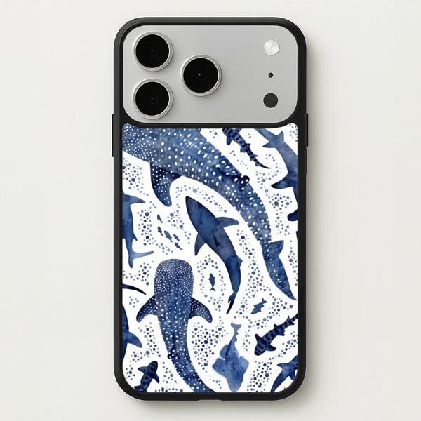 Indigo Watercolour Sharks Phone Case - iPhone 17 Pro Max / Standard
