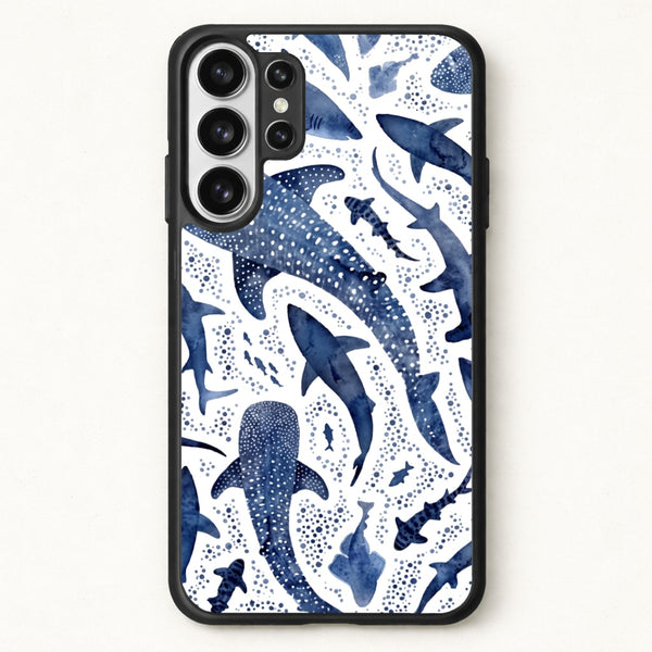 Indigo Watercolour Sharks Phone Case - Galaxy S26 Ultra / Standard