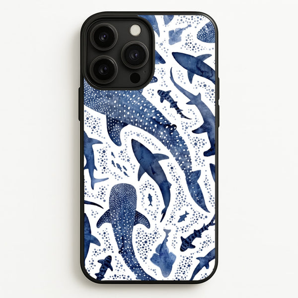 Indigo Watercolour Sharks Phone Case - iPhone 13 Pro Max / Standard