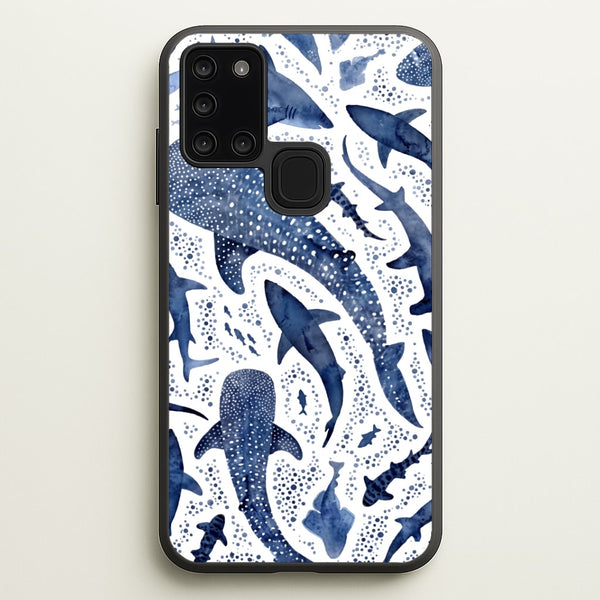 Indigo Watercolour Sharks Phone Case - Galaxy A21s / Standard