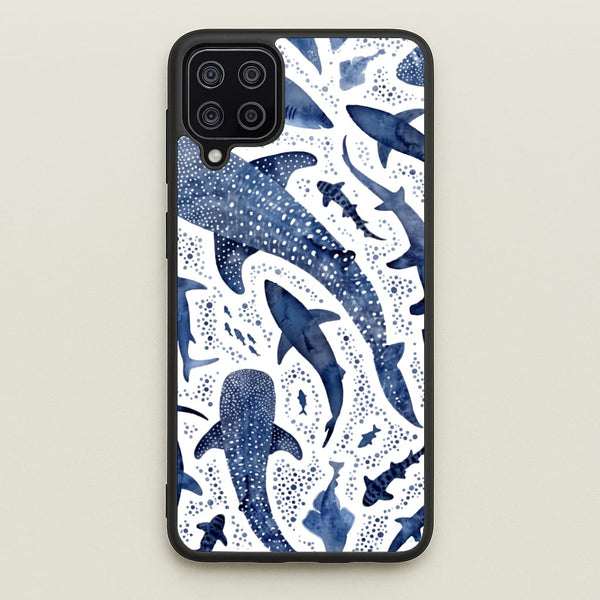 Indigo Watercolour Sharks Phone Case - Galaxy A12 / Standard