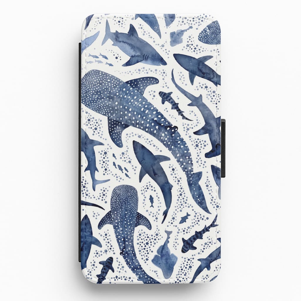 Indigo Watercolour Sharks Flip / Wallet Phone Case