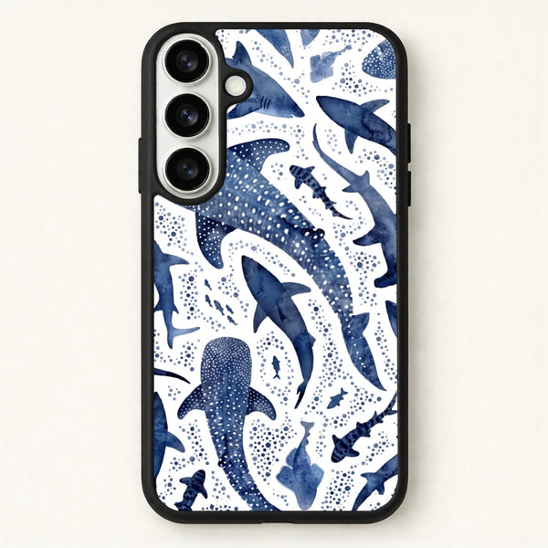 Indigo Watercolour Sharks Phone Case - Galaxy S26 / Standard