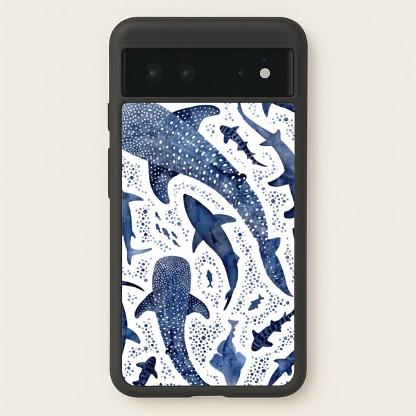 Indigo Watercolour Sharks Phone Case - Google Pixel 6 / Standard