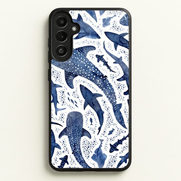 Indigo Watercolour Sharks Phone Case - Galaxy A34 / Standard