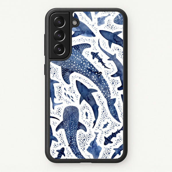 Indigo Watercolour Sharks Phone Case - Galaxy S22 Plus / Standard