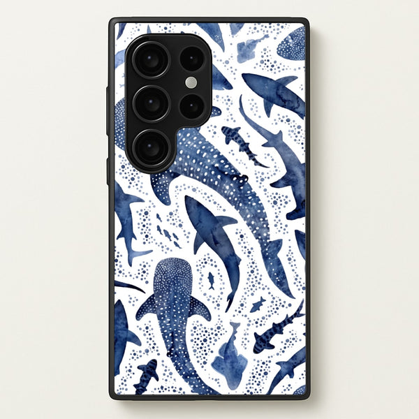 Indigo Watercolour Sharks Phone Case - Galaxy S24 Ultra / Standard