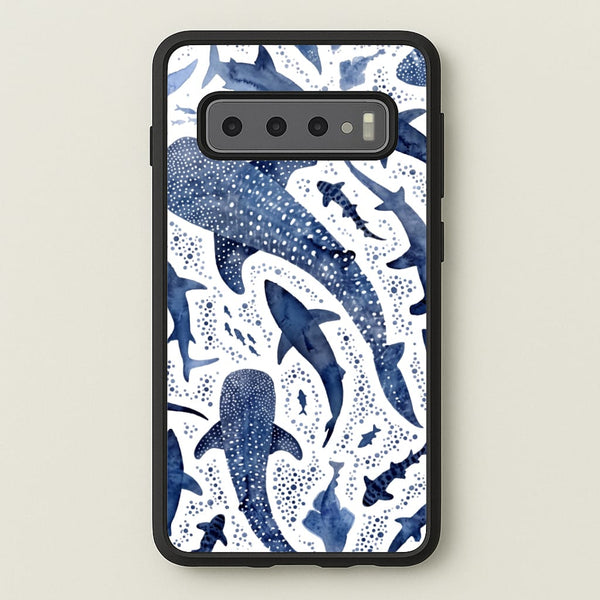 Indigo Watercolour Sharks Phone Case - Galaxy S10 Plus / Standard