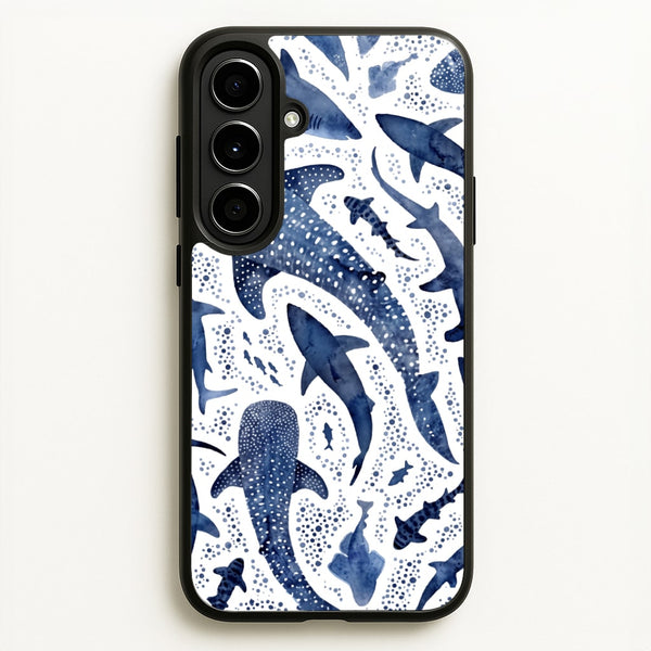 Indigo Watercolour Sharks Phone Case - Galaxy A56 / Standard