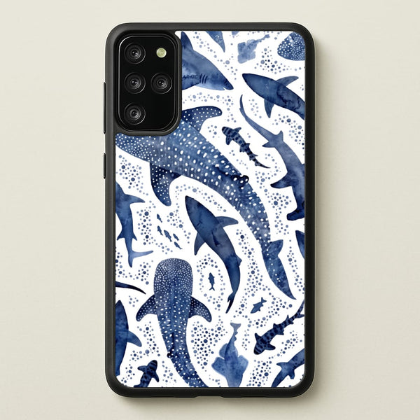 Indigo Watercolour Sharks Phone Case - Galaxy S20 Plus / Standard