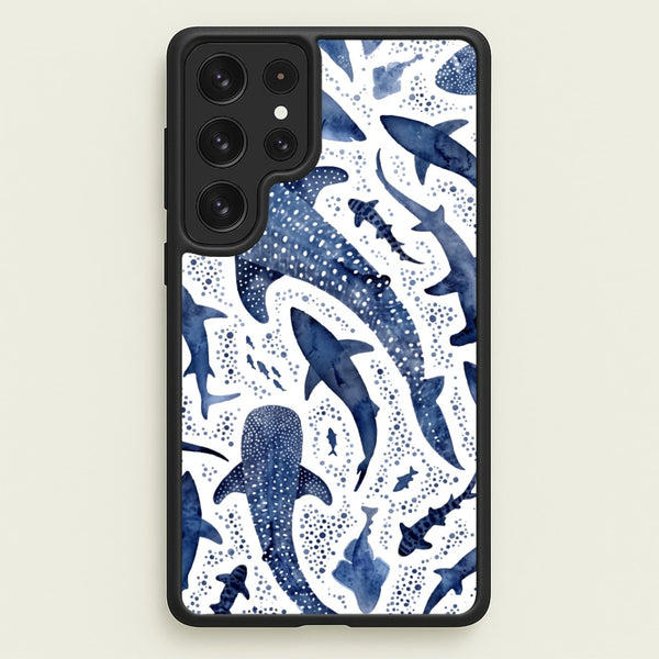 Indigo Watercolour Sharks Phone Case - Galaxy S23 Ultra / Standard