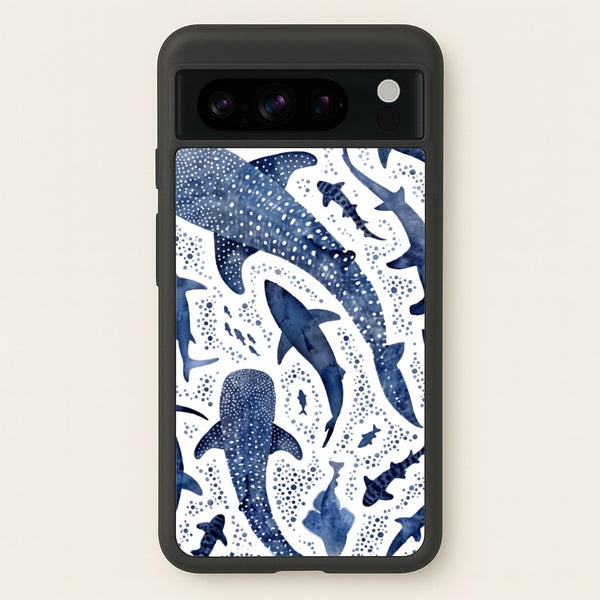 Indigo Watercolour Sharks Phone Case - Google Pixel 8 Pro / Standard