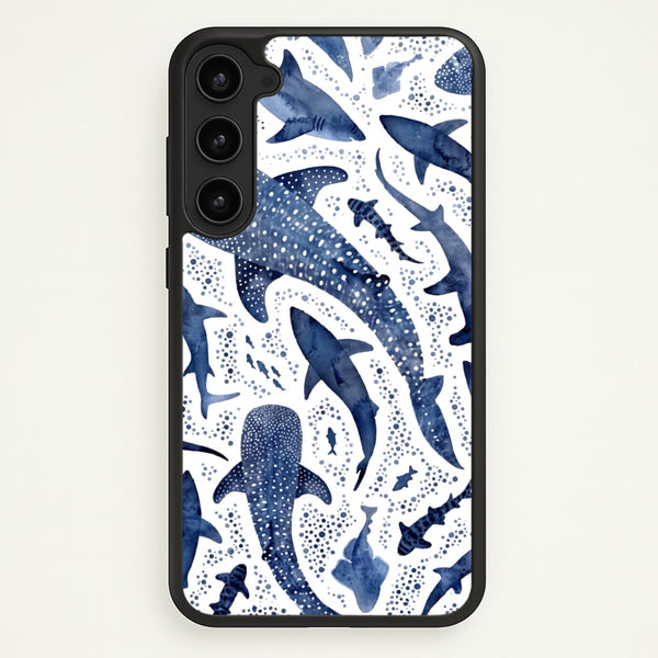 Indigo Watercolour Sharks Phone Case - Galaxy S23 Plus / Standard