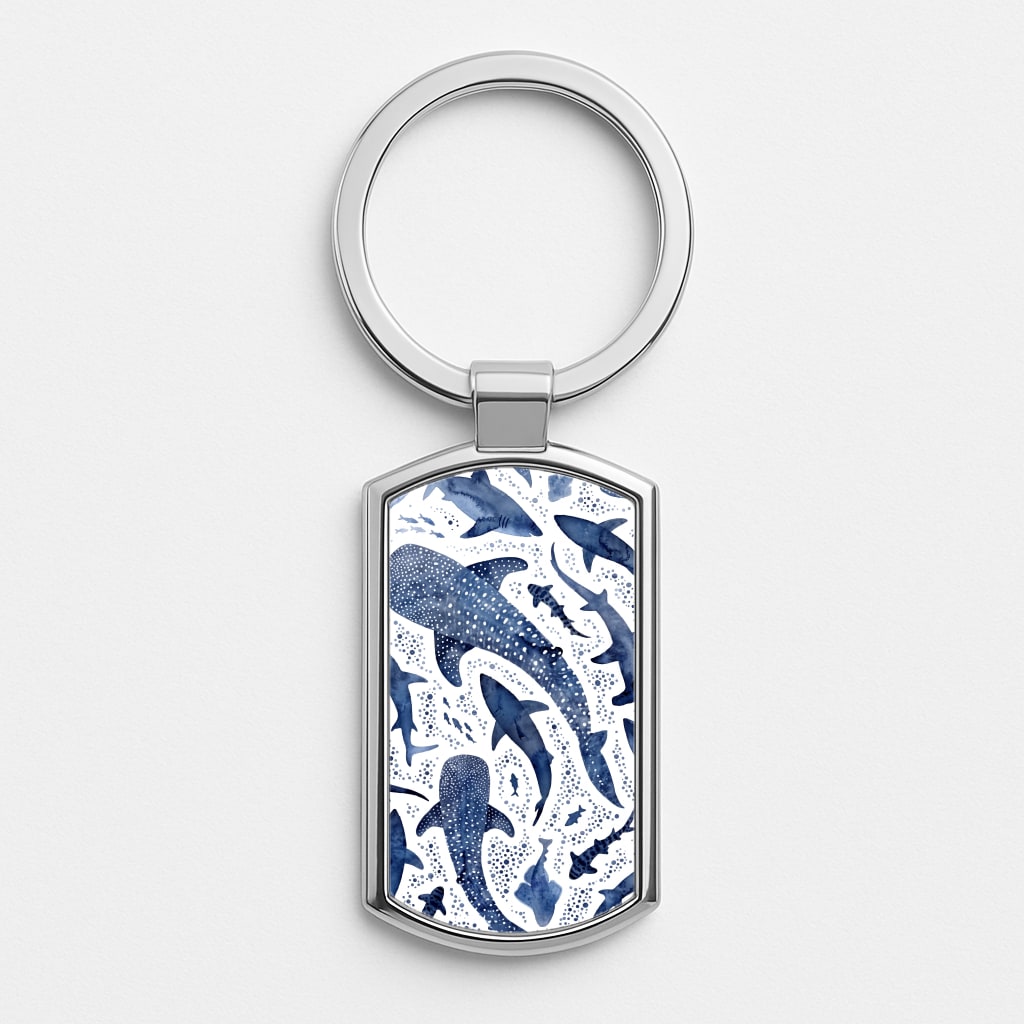 Indigo Watercolour Sharks Luxury Keyring