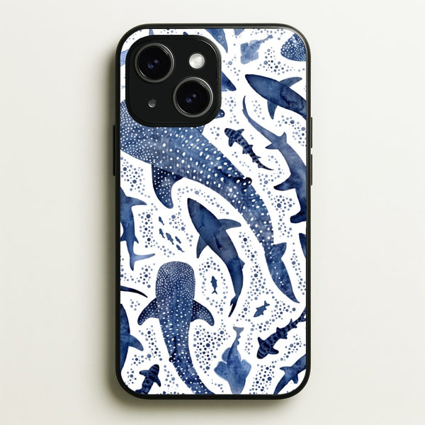 Indigo Watercolour Sharks Phone Case - iPhone 15 / Standard