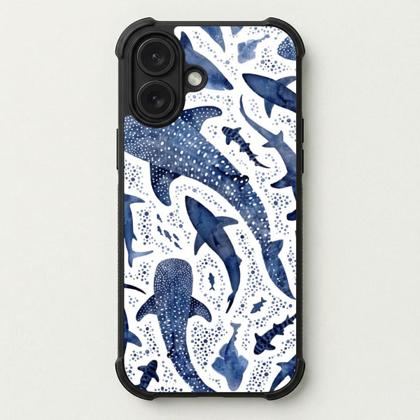 Indigo Watercolour Sharks Phone Case — Bumper case