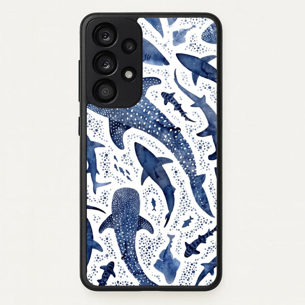 Indigo Watercolour Sharks Phone Case - Galaxy A53 / Standard