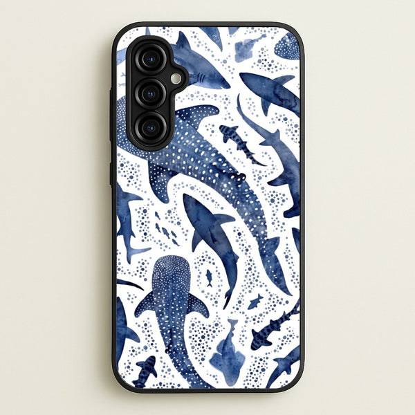 Indigo Watercolour Sharks Phone Case - Galaxy A54 / Standard