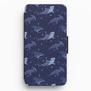 Navy Shark Pattern Flip / Wallet Phone Case 1