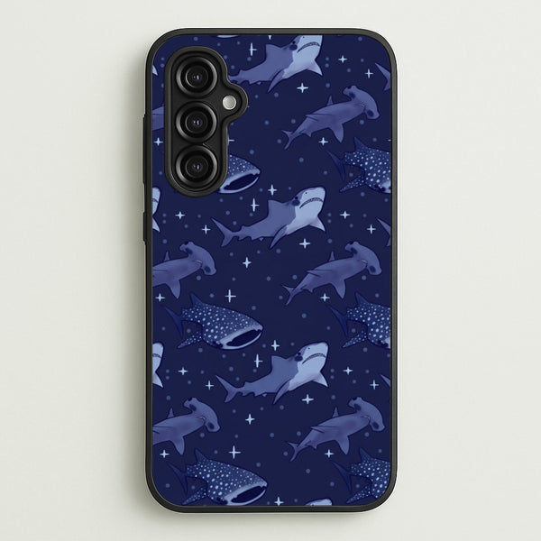 Navy Shark Pattern Phone Case - Galaxy A14 / Standard